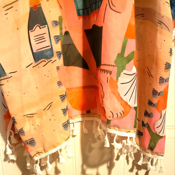 Beach Cover Tassles Beach Girl Print Arm Holes Woman Boho Gypsy Party NWOT - Picture 9 of 9